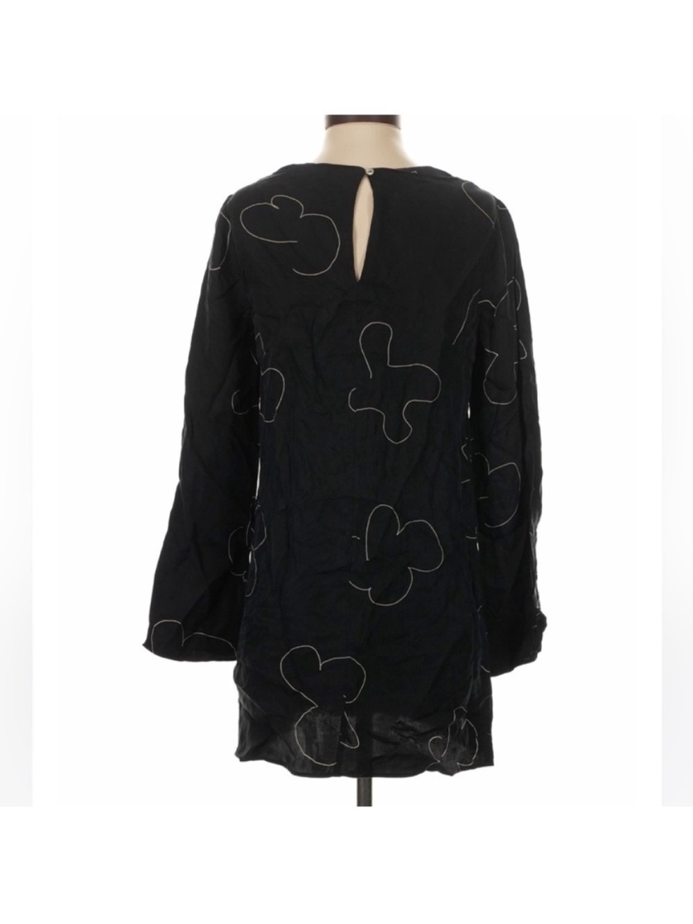 Madewell Erika Cupro Shift Dress Black Floral Mini Long Sleeve NWT Size Small - Picture 3 of 7